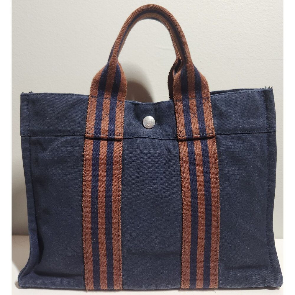 Hermès 1990s Navy/Brown Canvas Fourre Tout Mini Tote Bag